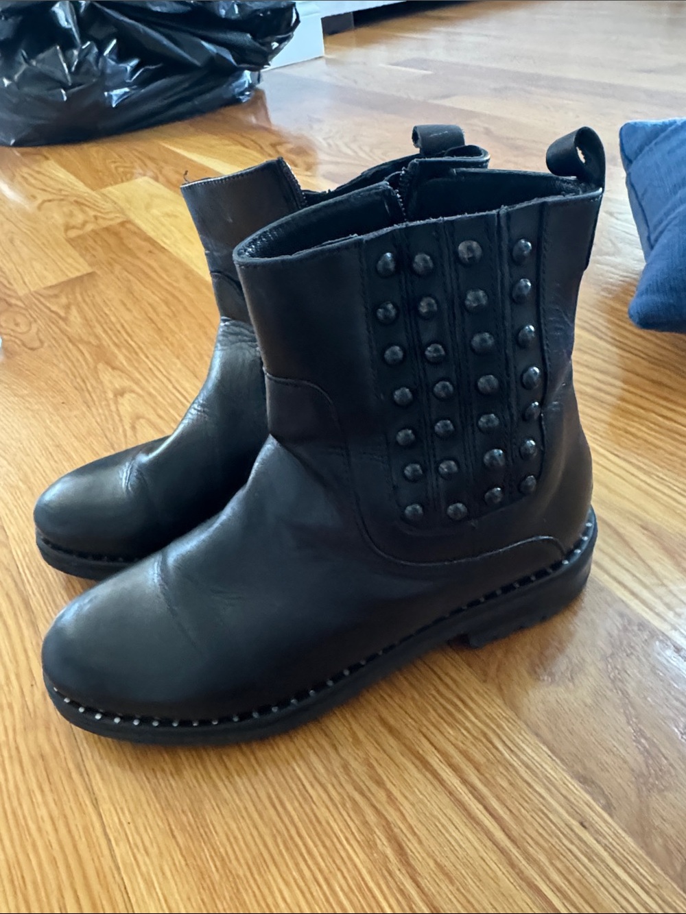 Black Studded Leather Ankle Boots